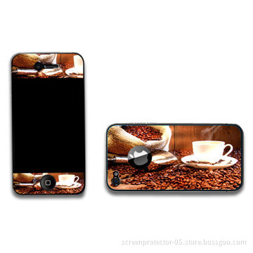PET Coffee Perfume Screen Protector for Apple's iPhone 4 with Aroma Smell, Dust-resistant